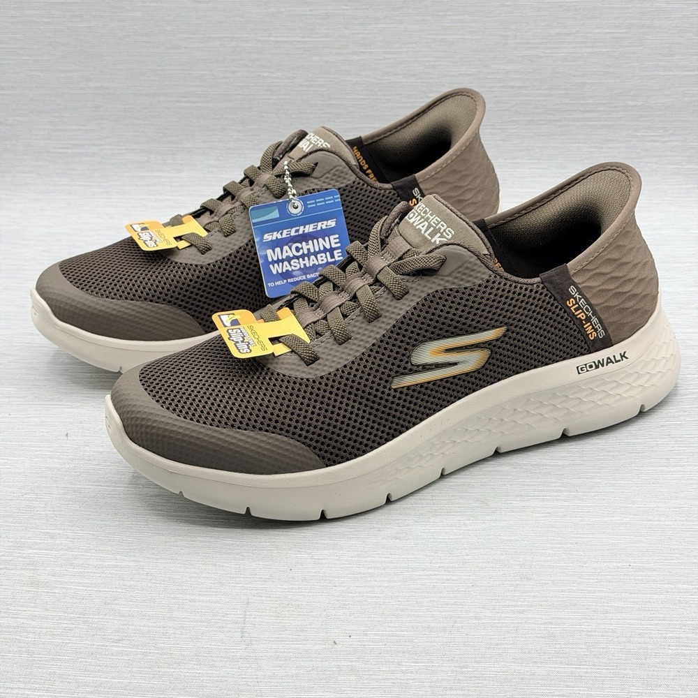Skechers Slip Ins Men's 9 GOwalk Flex Brown Walking Shoes Memory Foam 216324